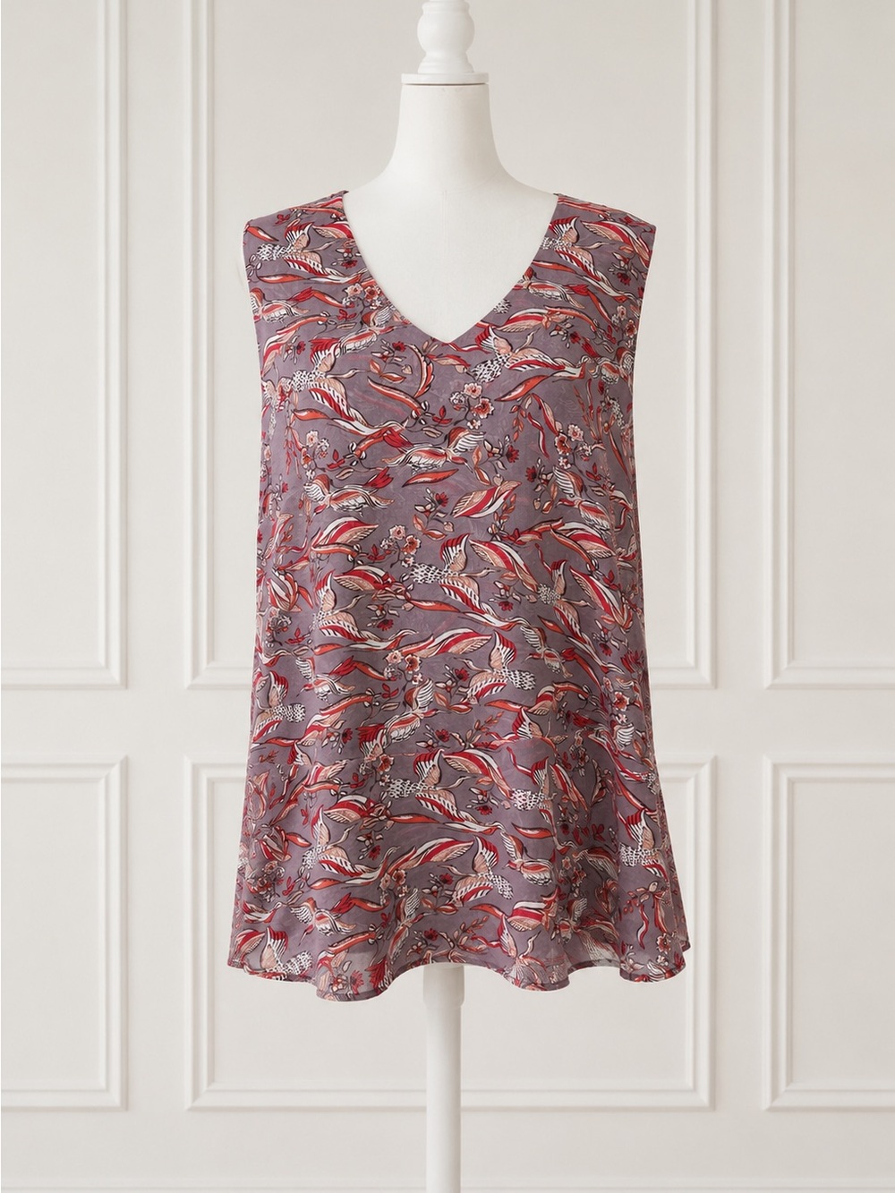Cabi Good Luck Crane Bird Print Sleeveless Blouse Top Large Style 3611 Mauve